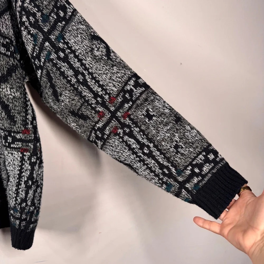 Michael Gerald Vintage Mens Cardigan Sweater Gray Geometric Knit Size M